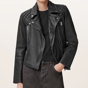AllSaints Cargo distressed leather moto jacket